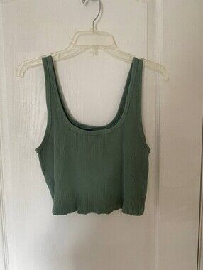 Old Navy Olive Green Ribbed Cropped Cotton Tank Top Size XL